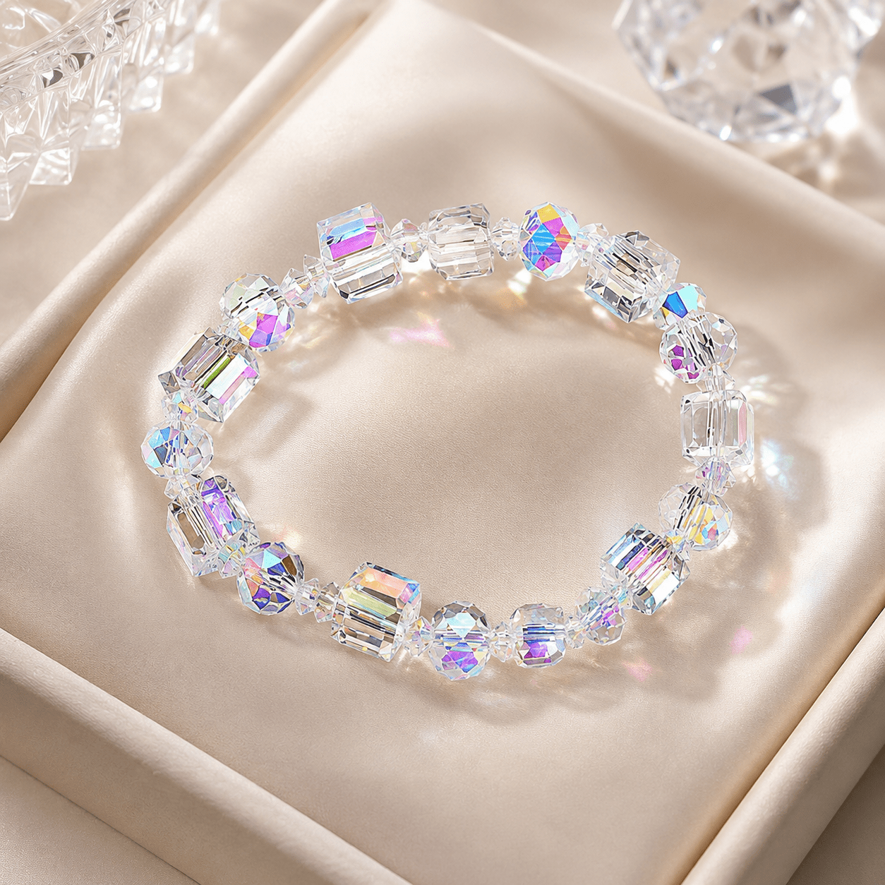 Iridescent AB Bead Stretch Bracelet, Unique Gift